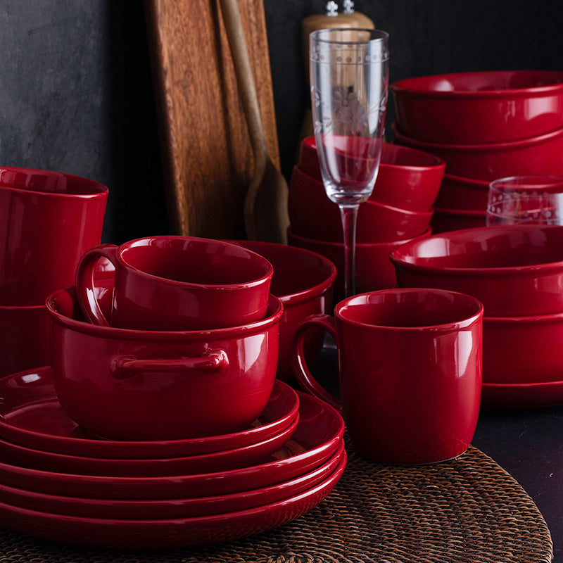 Luxury Red Glaze Ceramic Dinner Sets Kitchen Utensils Porcelain