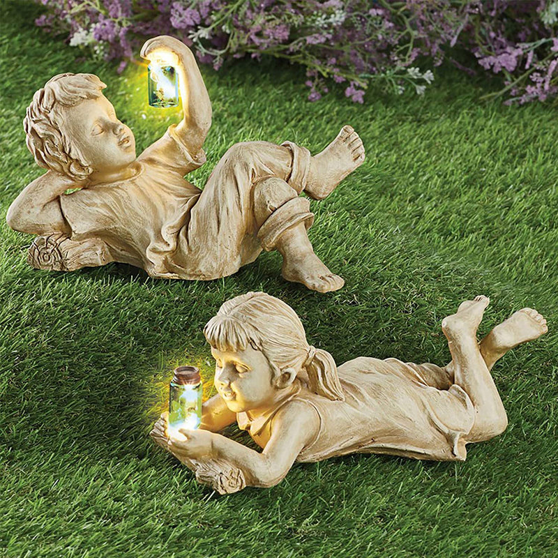 Home Decor Resin Craft With Firefly Jar Garden Statue Children