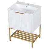 24 Inches Bathroom Vanity With Two Doors And Gold Metal Frame, Open Storage Shelves