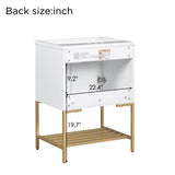 24 Inches Bathroom Vanity With Two Doors And Gold Metal Frame, Open Storage Shelves