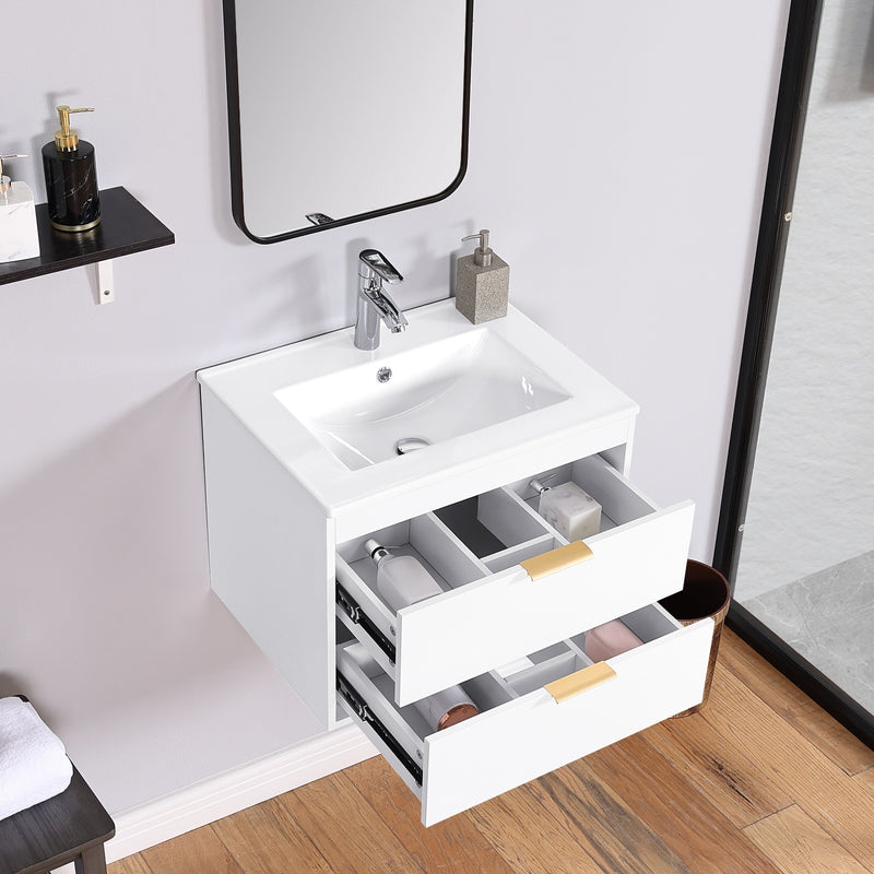 24  Floating Bathroom Vanity W  White Sink   Soft Close Doors