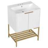 24 Inches Bathroom Vanity With Two Doors And Gold Metal Frame, Open Storage Shelves