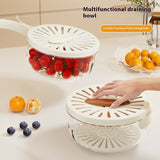 Fruit Drain Basket With Lid Vegetable Washing Bowl Foldable Handle