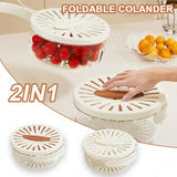 Fruit Drain Basket With Lid Vegetable Washing Bowl Foldable Handle