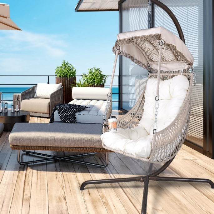 Indoor And Outdoor Swing Egg Chair With Stand, Cushion